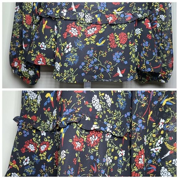 NWT|Madewell Sheer Sleeve Ruffle Peplum Floral Long Sleeve Top, MEDIUM - Picture 9 of 12
